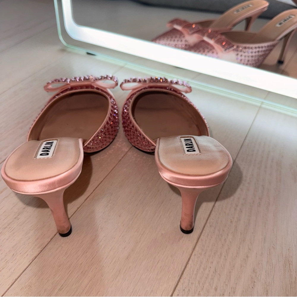 Darlin Pink Bow Diamanté Women's Heel Mules - Picture 4 of 7
